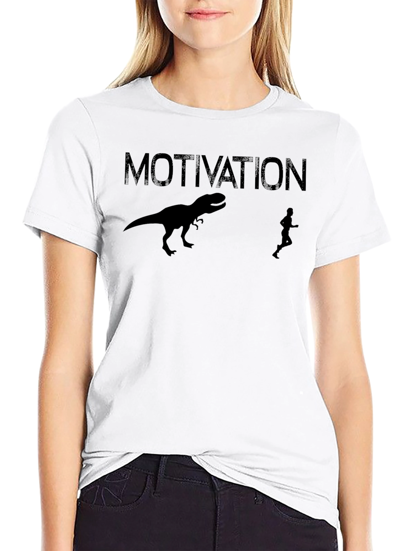 Black Motivation Dinosaur Run Graphic T-Shirt view 9