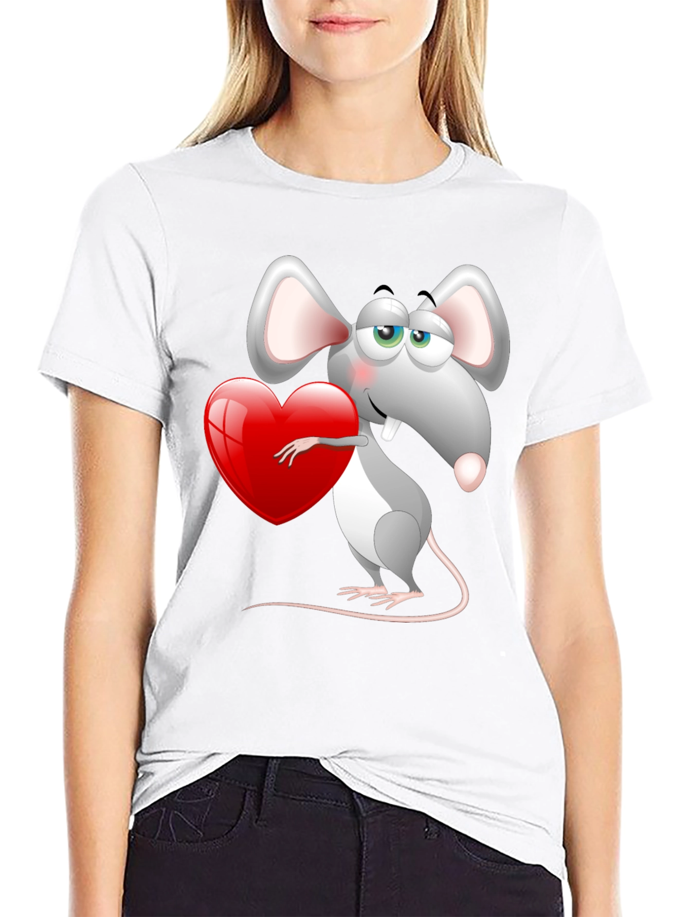 Black Cute Mouse with Heart Graphic Tee - Black view 9