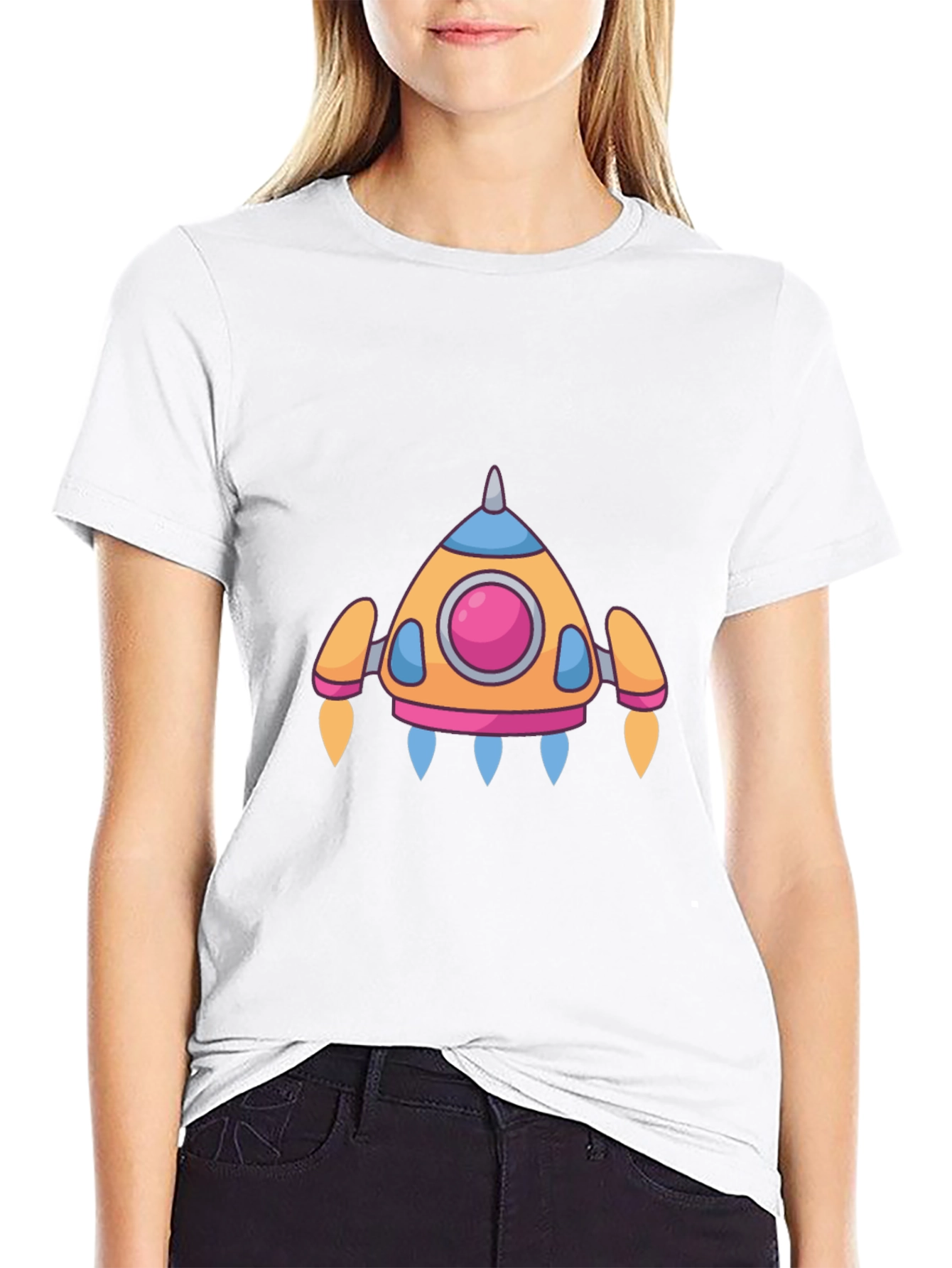 Black Cartoon Rocket T-Shirt - Soft Cotton Blend view 9