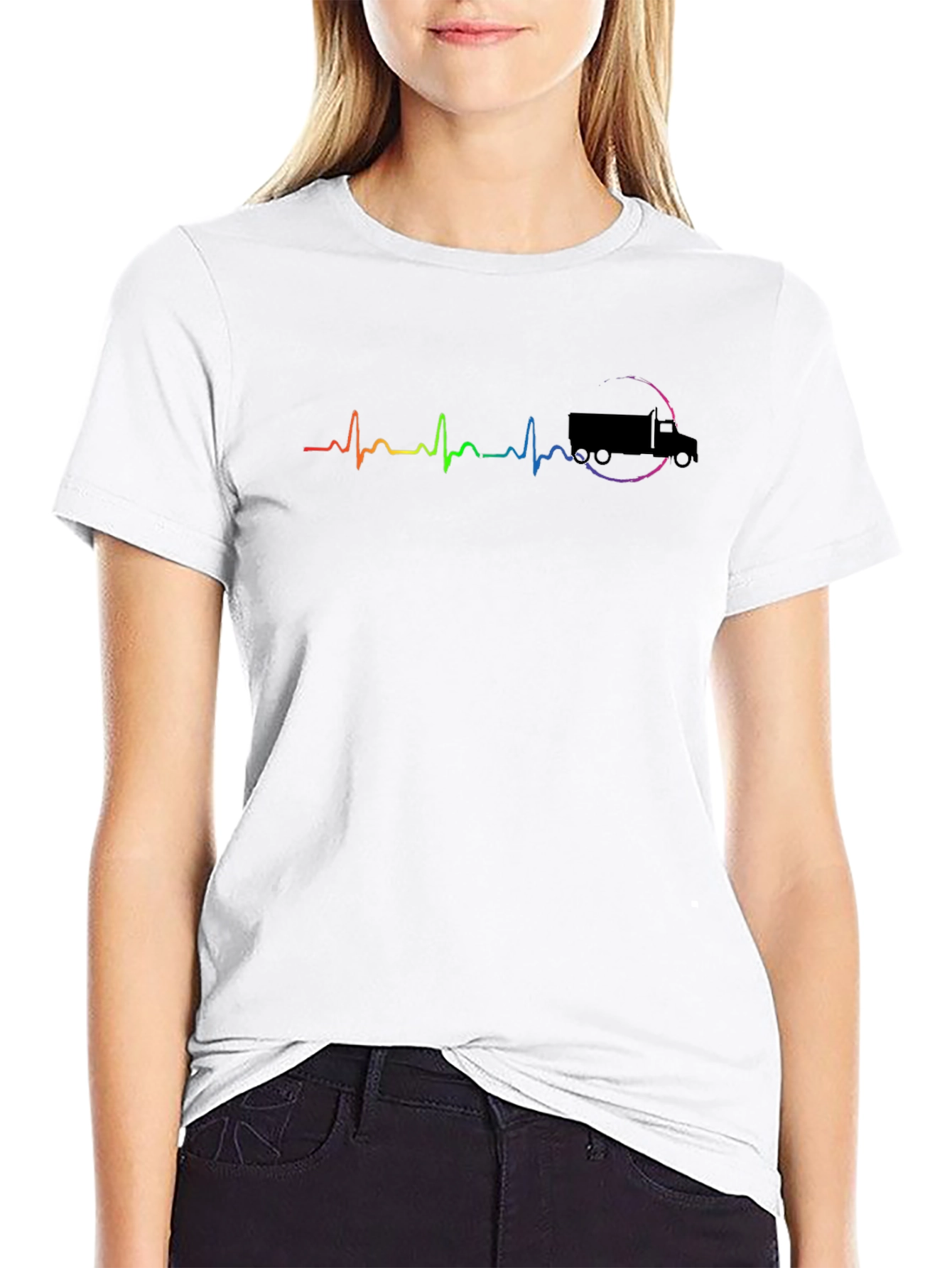 Black Trucker Heartbeat Black T-Shirt view 9