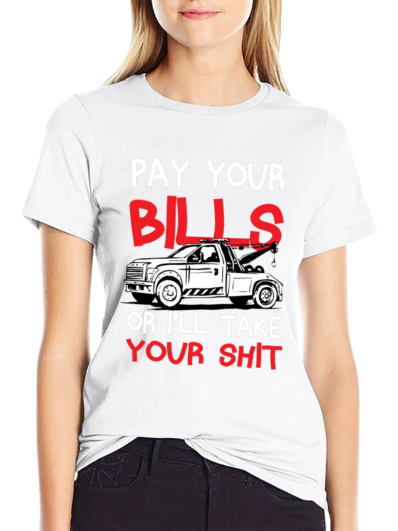 Black Pay Your Bills Tow Truck Graphic Tee view 9