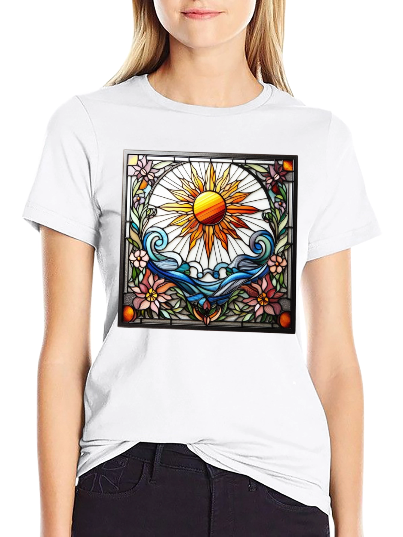Black Stained Glass Sun Graphic Tee view 9