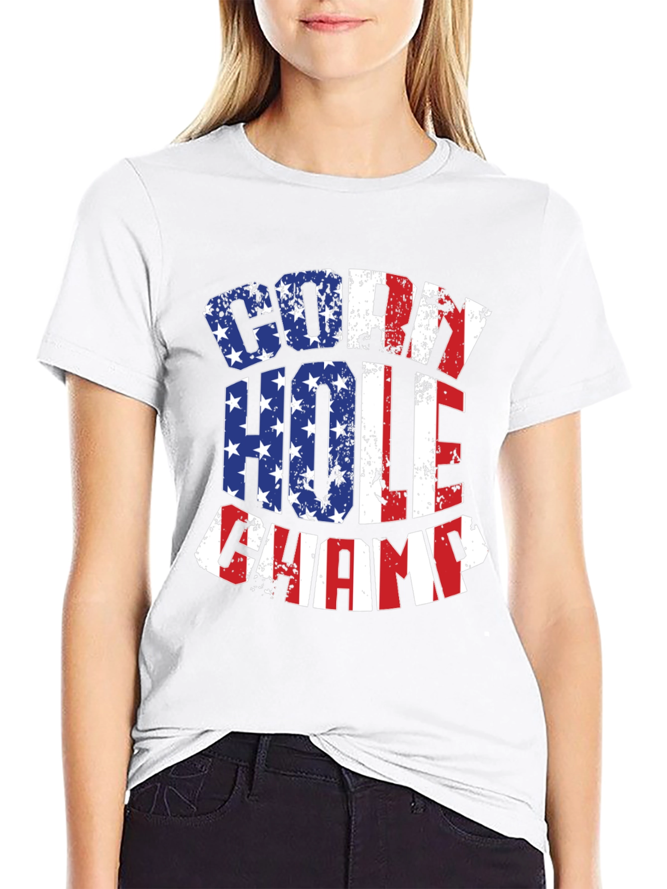 Black Cornhole Champ USA Flag T-Shirt view 9