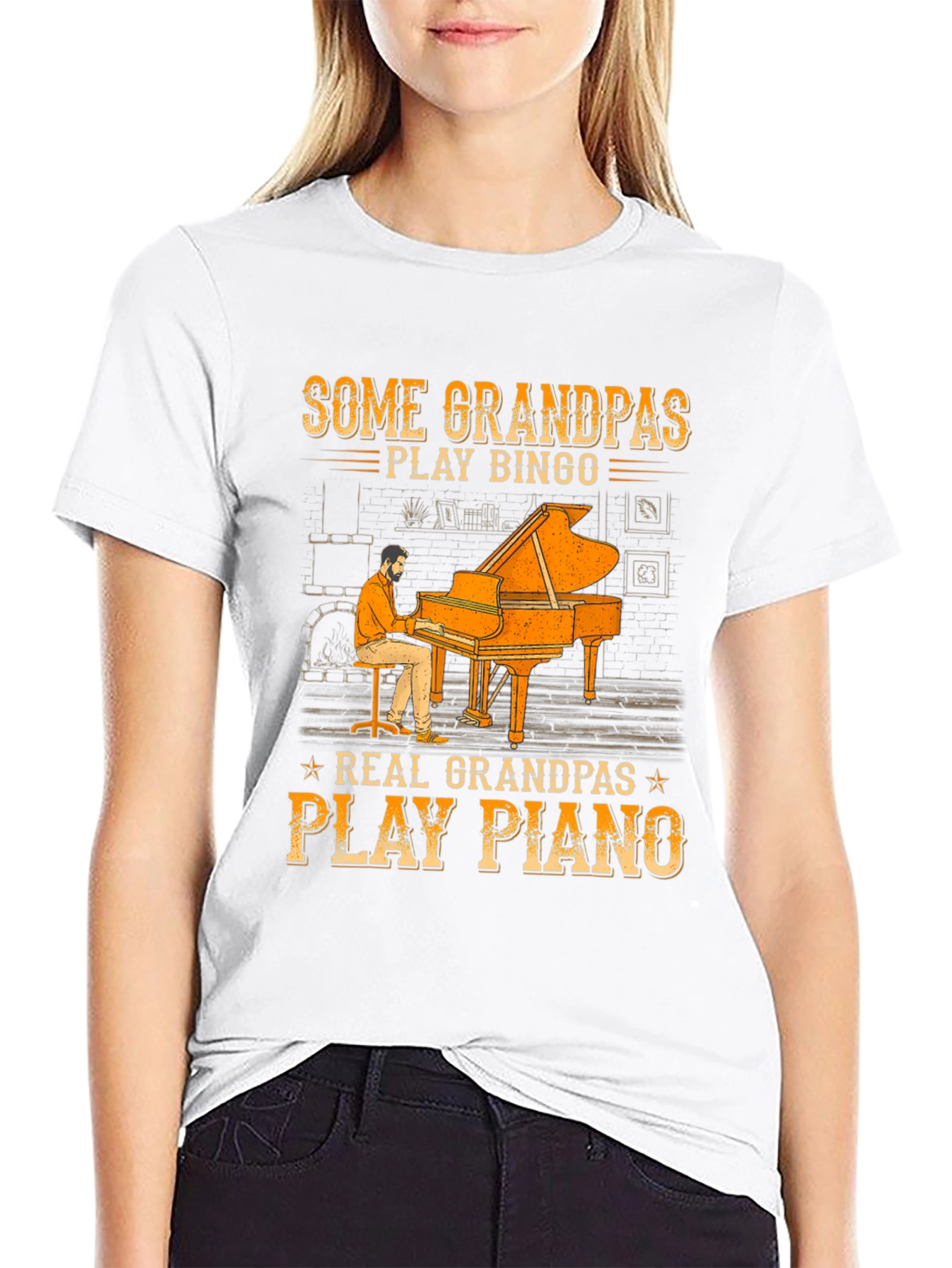 Black Grandpa Piano Player Graphic Tee - Cool Grandparent Gift view 9