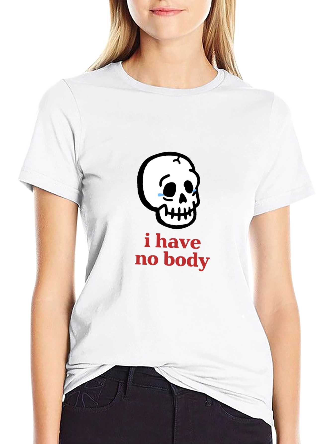 Black Humorous "I Have No Body" Skull Graphic Tee view 9