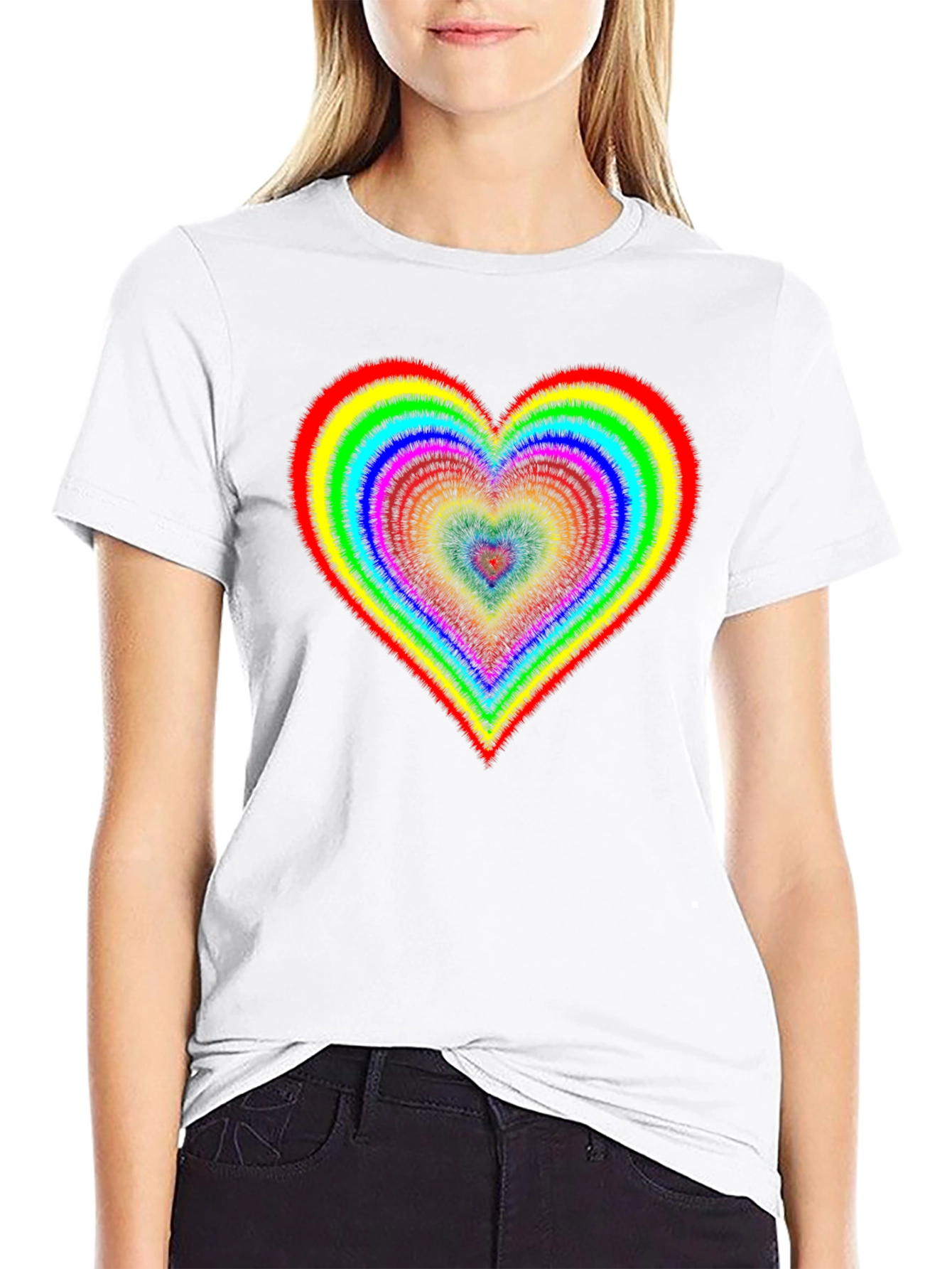 Black Rainbow Heart Graphic Black T-Shirt view 9