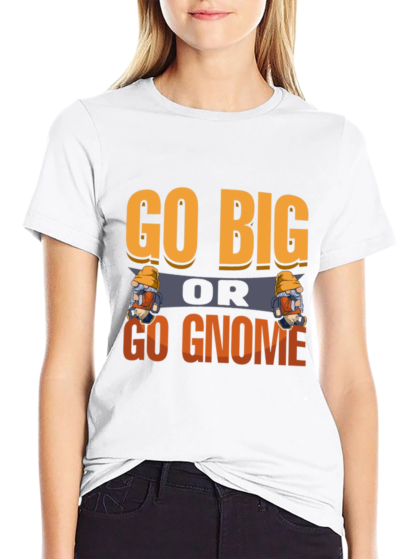 Black Go Big or Go Gnome Graphic Tee view 9