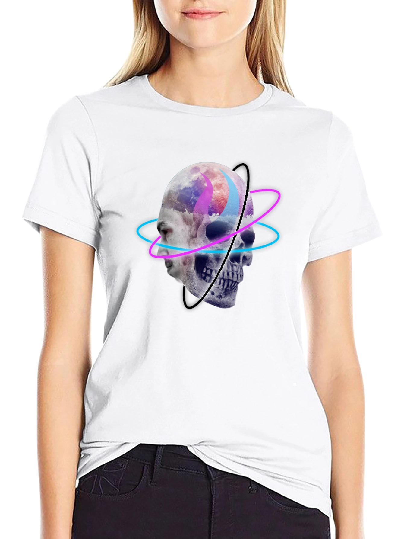 Black Skull Graphic Tee - Neon Orbit Design view 9