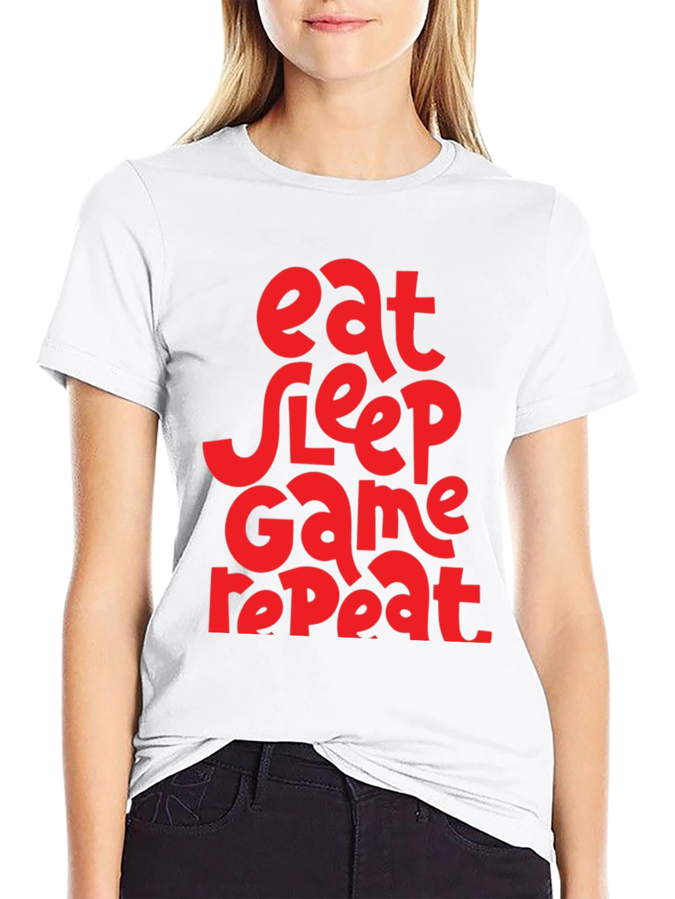 Black Eat Sleep Game Repeat Graphic Tee - Black view 9