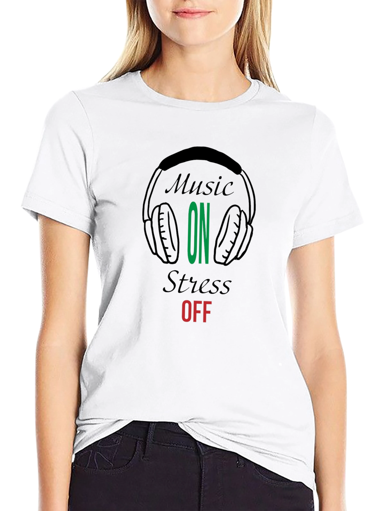 Black Music On Stress Off Graphic Tee - Black T-Shirt view 9