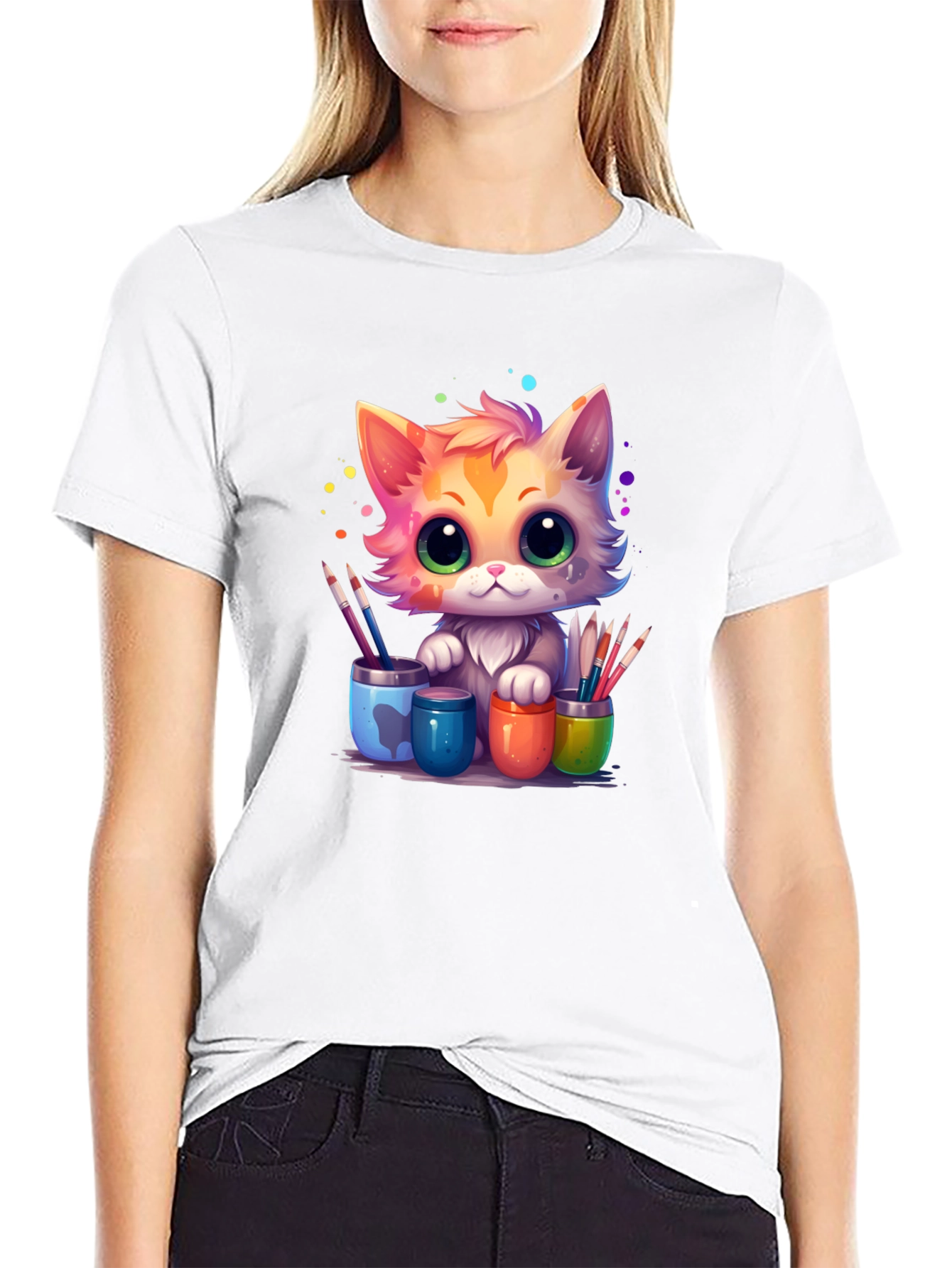 Black Artist Cat T-Shirt - Cute & Colorful Design view 9