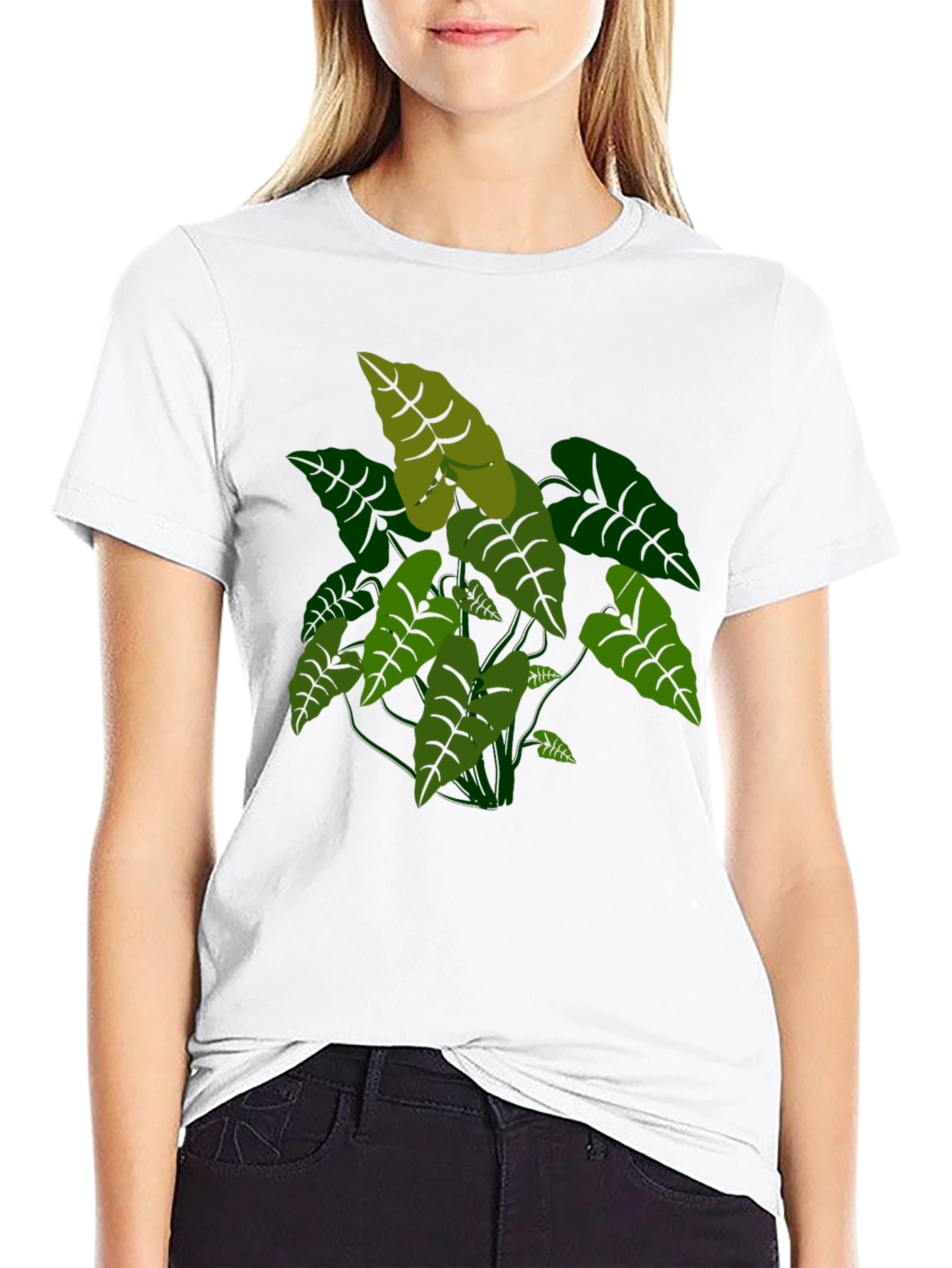 Black Tropical Plant Graphic Tee - Black Cotton T-Shirt view 9