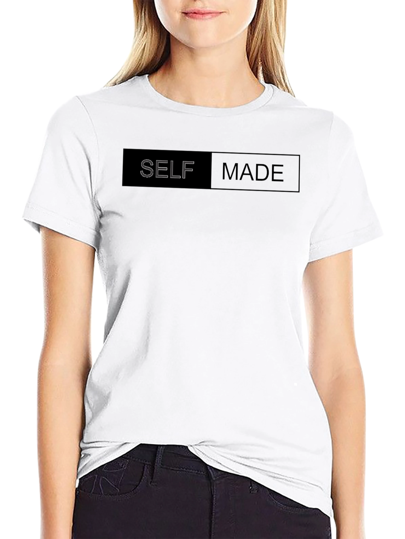 Black Self Made Graphic Tee - Black Cotton Blend Casual T-Shirt view 9