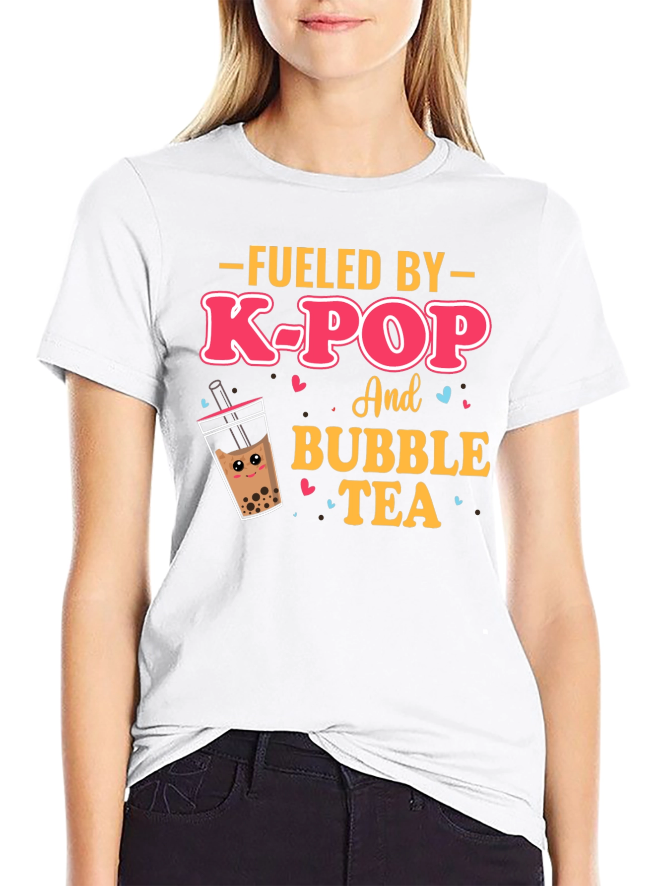 Black Fueled By K-Pop & Bubble Tea Graphic Tee view 9