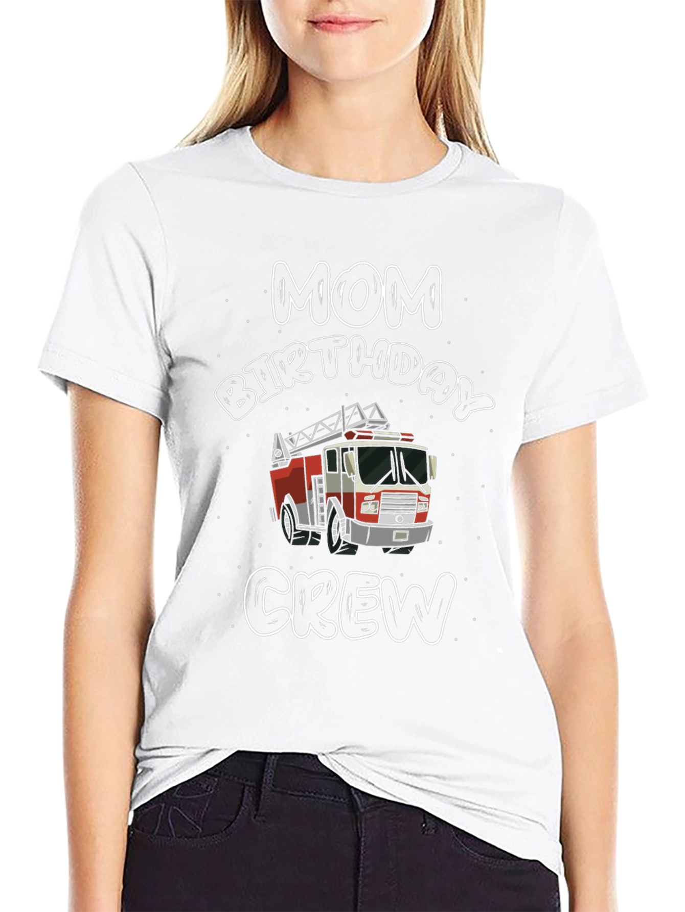 Black Mom Birthday Crew Firetruck Graphic T-Shirt view 9