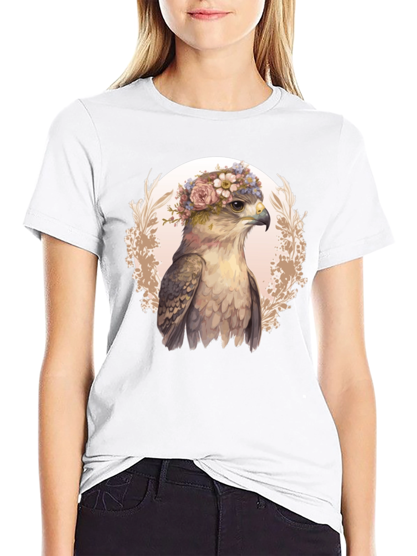 Black Floral Hawk Graphic Tee - Unique Bird T-Shirt view 9