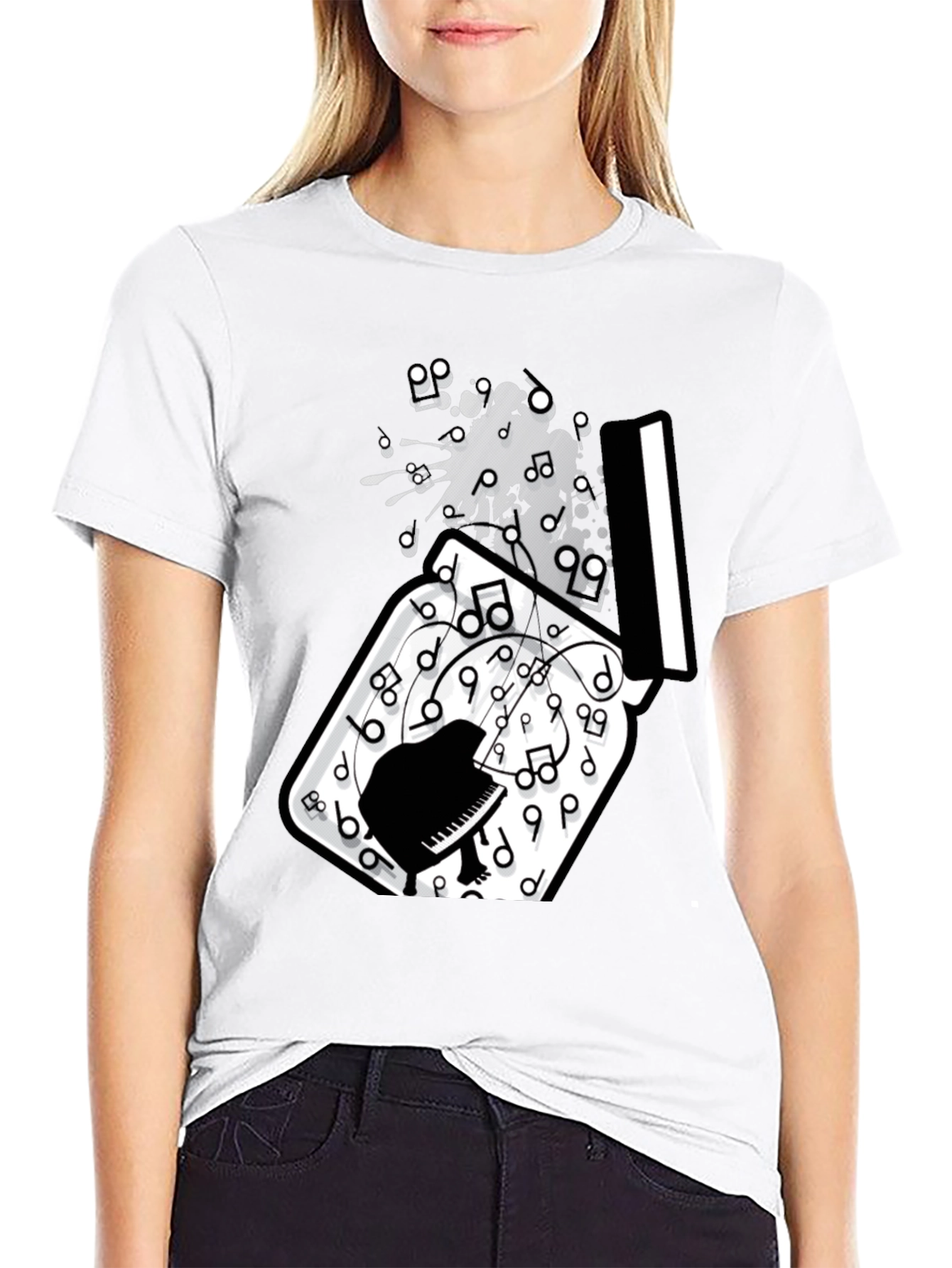 Black Piano Music Notes T-Shirt view 9