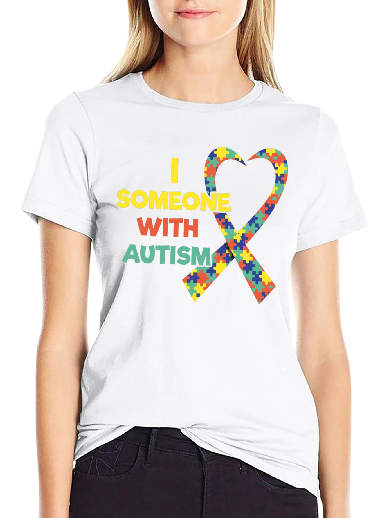 Black Autism Awareness Heart Ribbon Black T-Shirt view 9