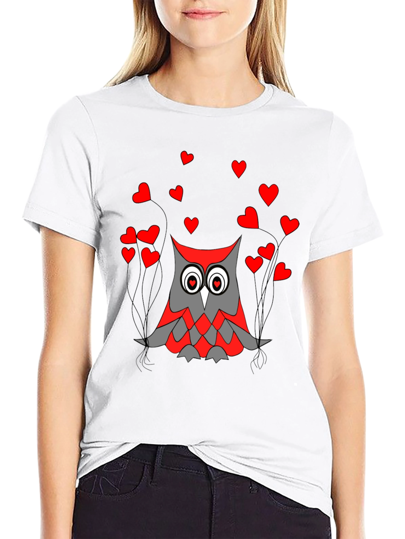Black Owl Love Graphic Tee - Black Crew Neck T-Shirt view 9