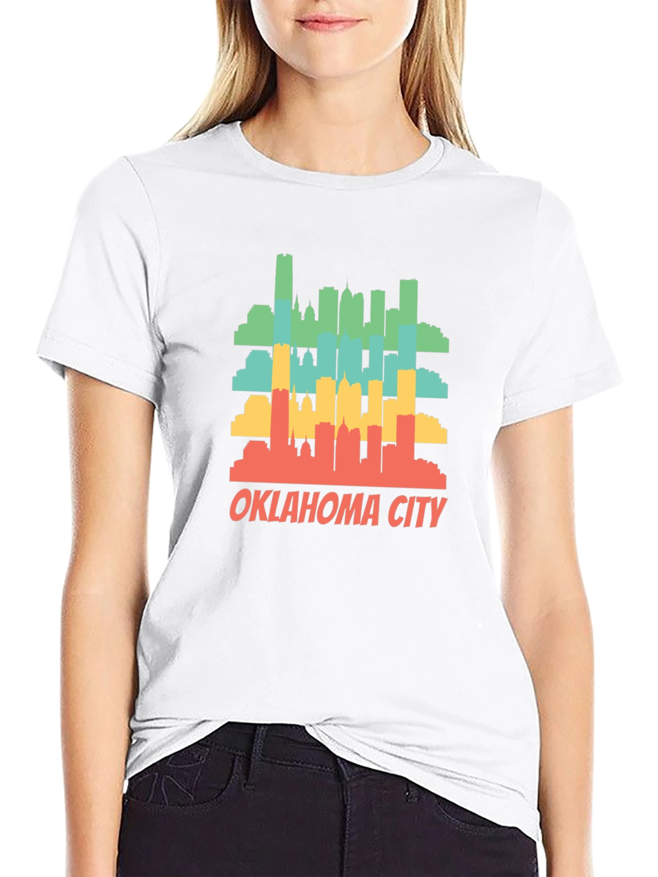 Black Oklahoma City Skyline T-Shirt Retro Style Black Tee view 9