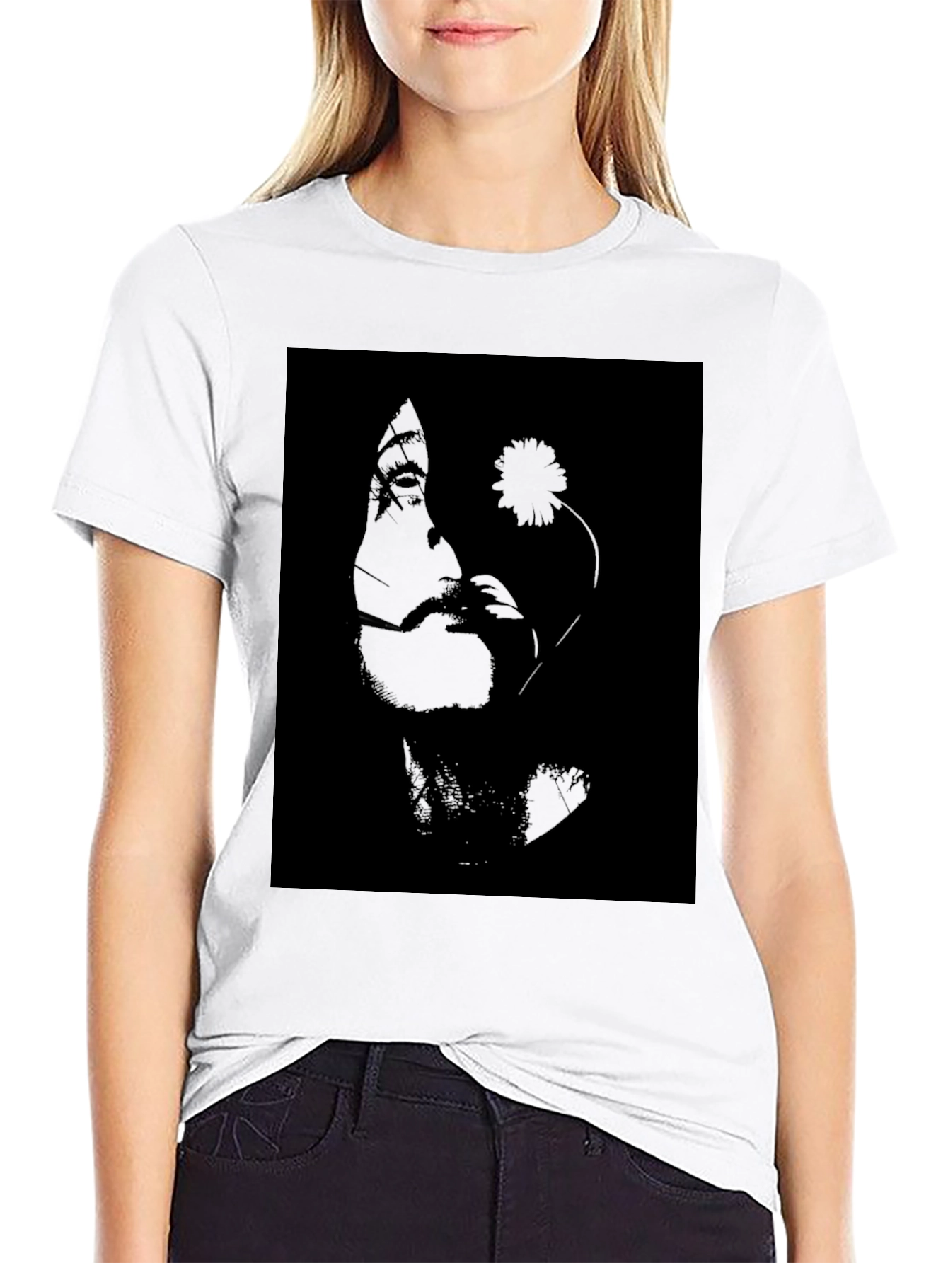 Black Monochrome Portrait Graphic Tee - Classic Black Cotton view 9