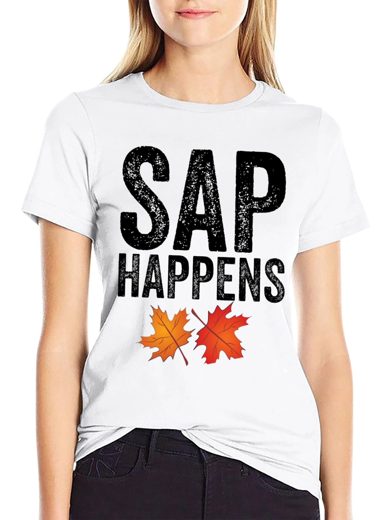 Black SAP Happens Maple Leaf Graphic Tee view 9