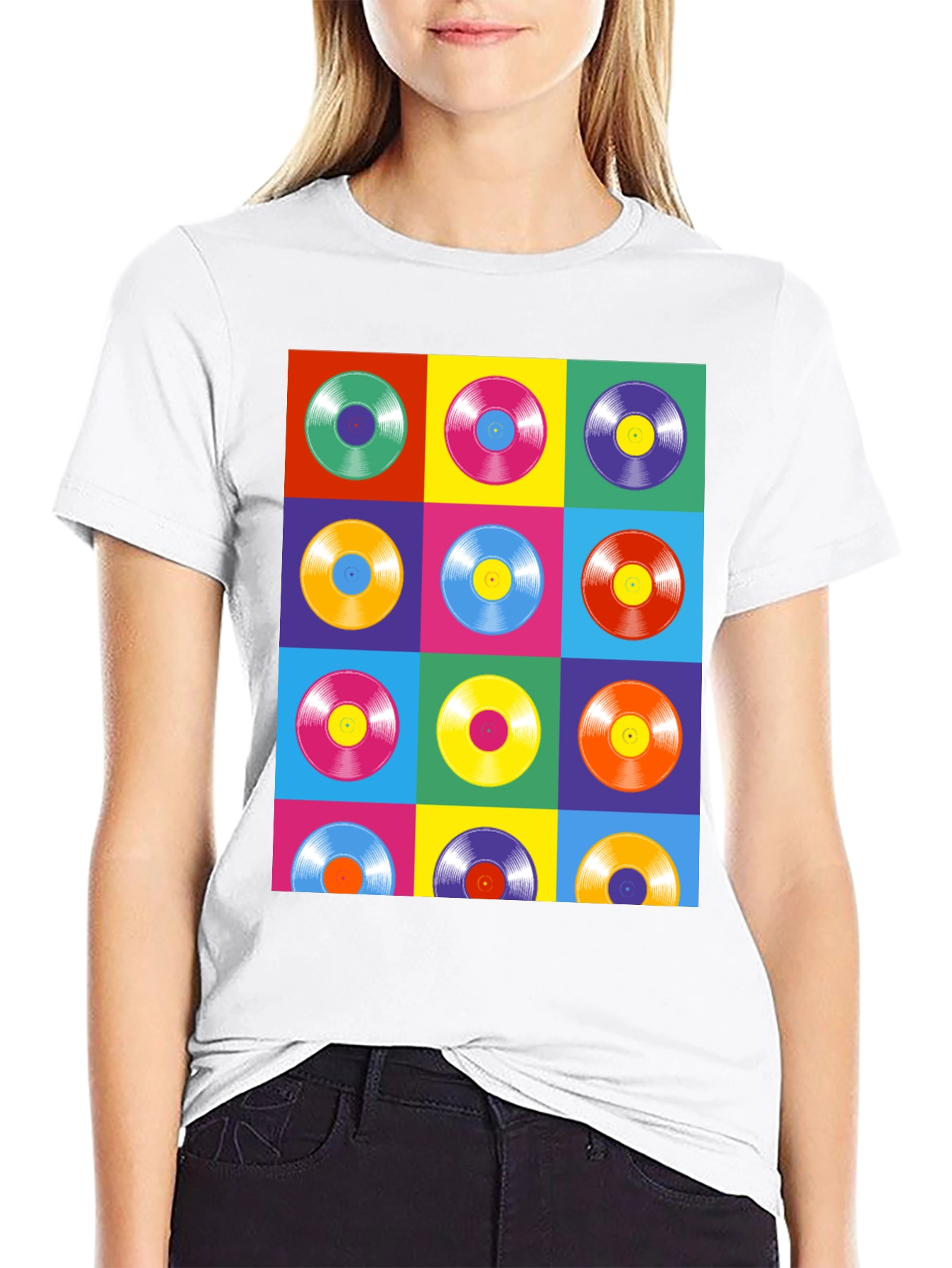 Black Retro Vinyl Record Pop Art T-Shirt view 9