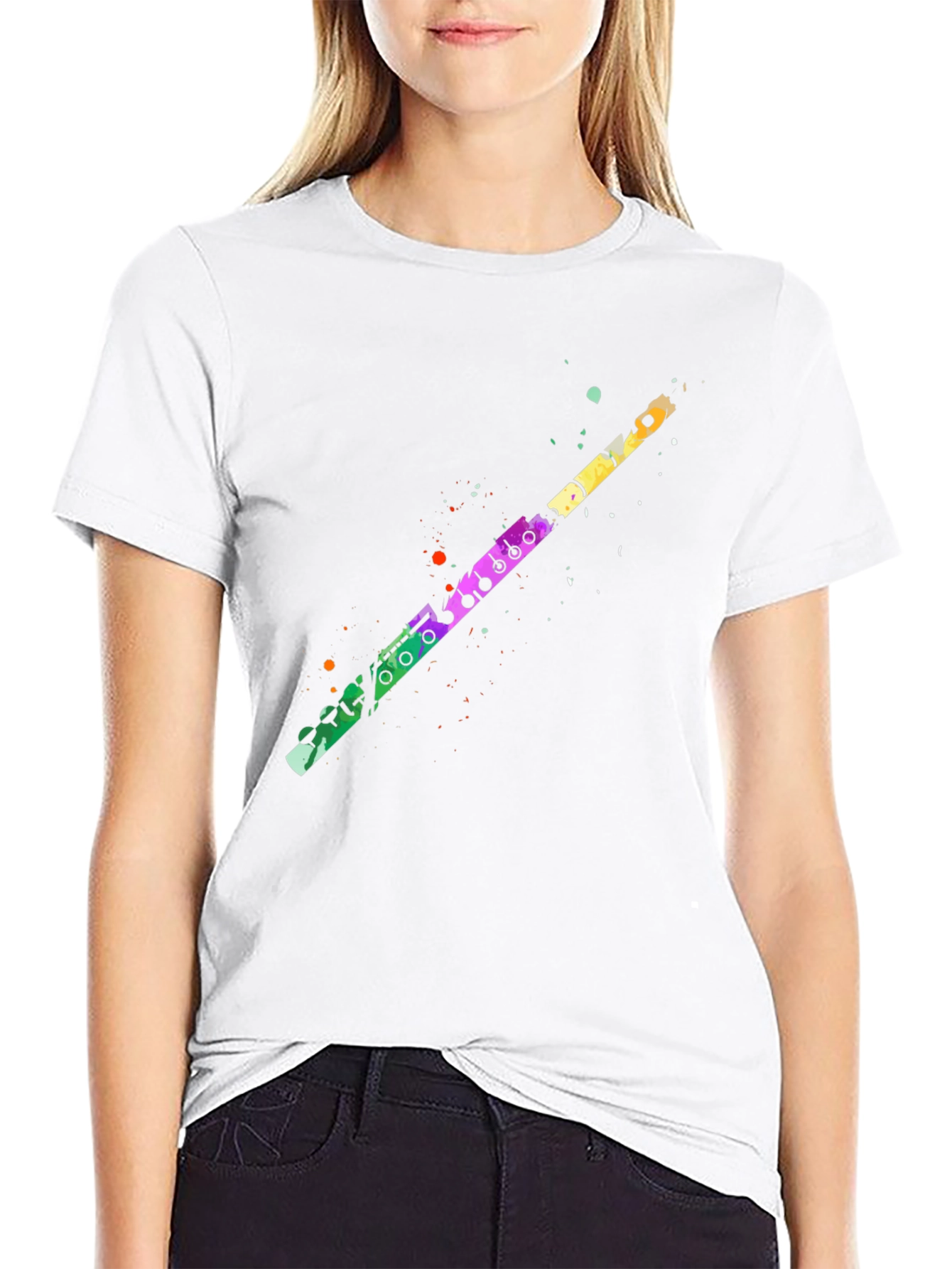 Black Colorful Flute Graphic Tee - Unisex Black T-Shirt view 9