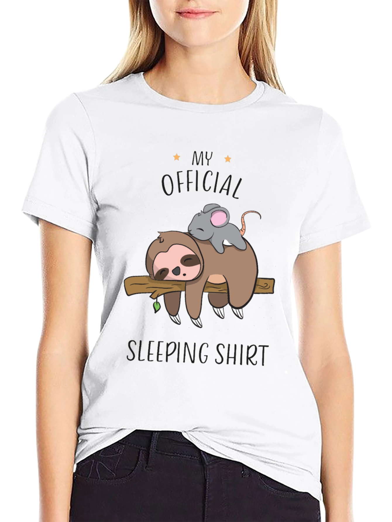 Black Sloth and Mouse Sleeping Shirt - Official Sleepwear view 9