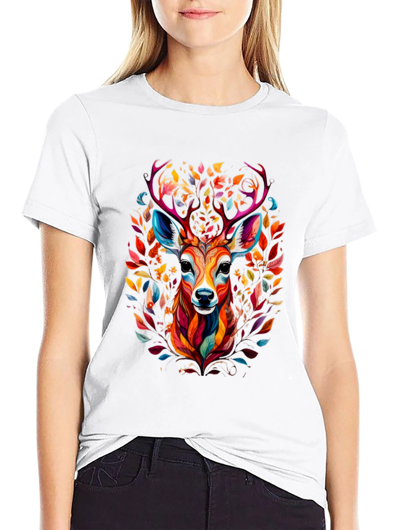 Black Colorful Deer Graphic Tee - Black Casual Style view 9