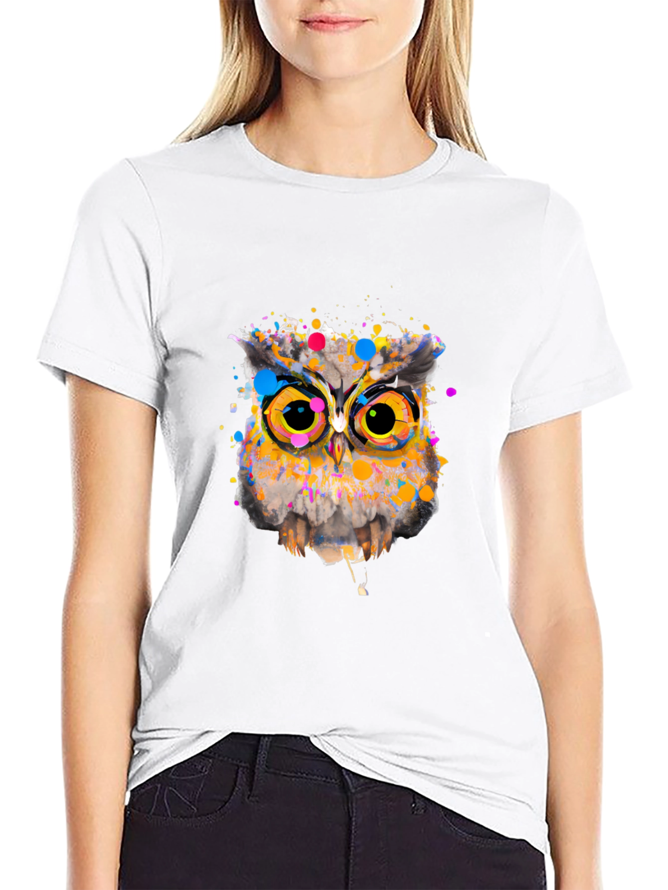 Black Owl Art Graphic Black T-Shirt view 9