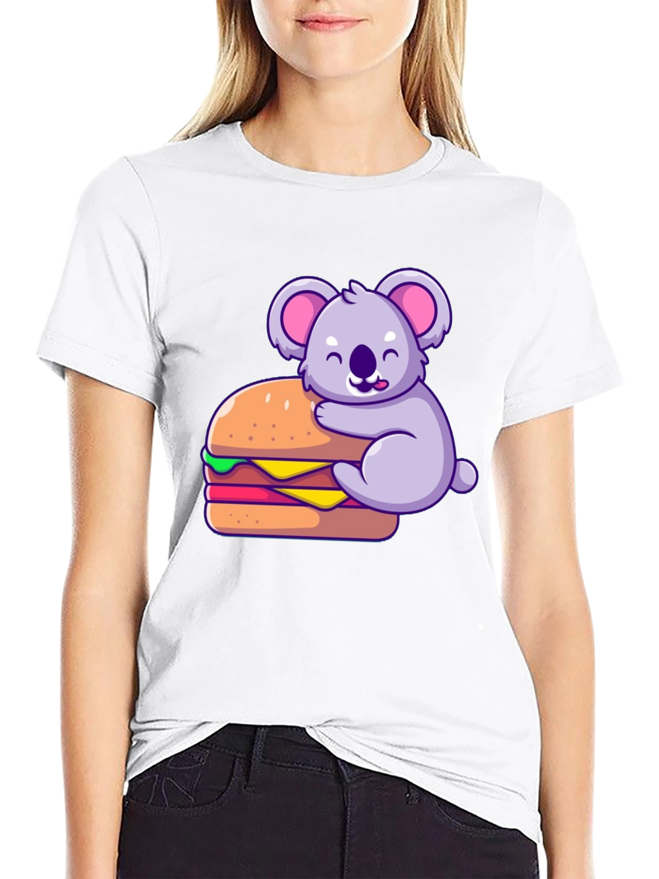 Black Koala Hugging Burger Graphic T-Shirt - Black view 9