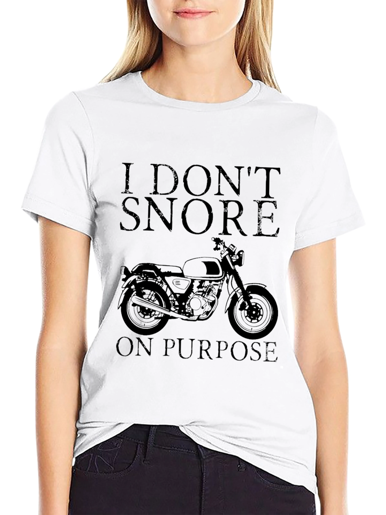 Black I Don't Snore On Purpose Motorcycle Graphic T-Shirt view 9