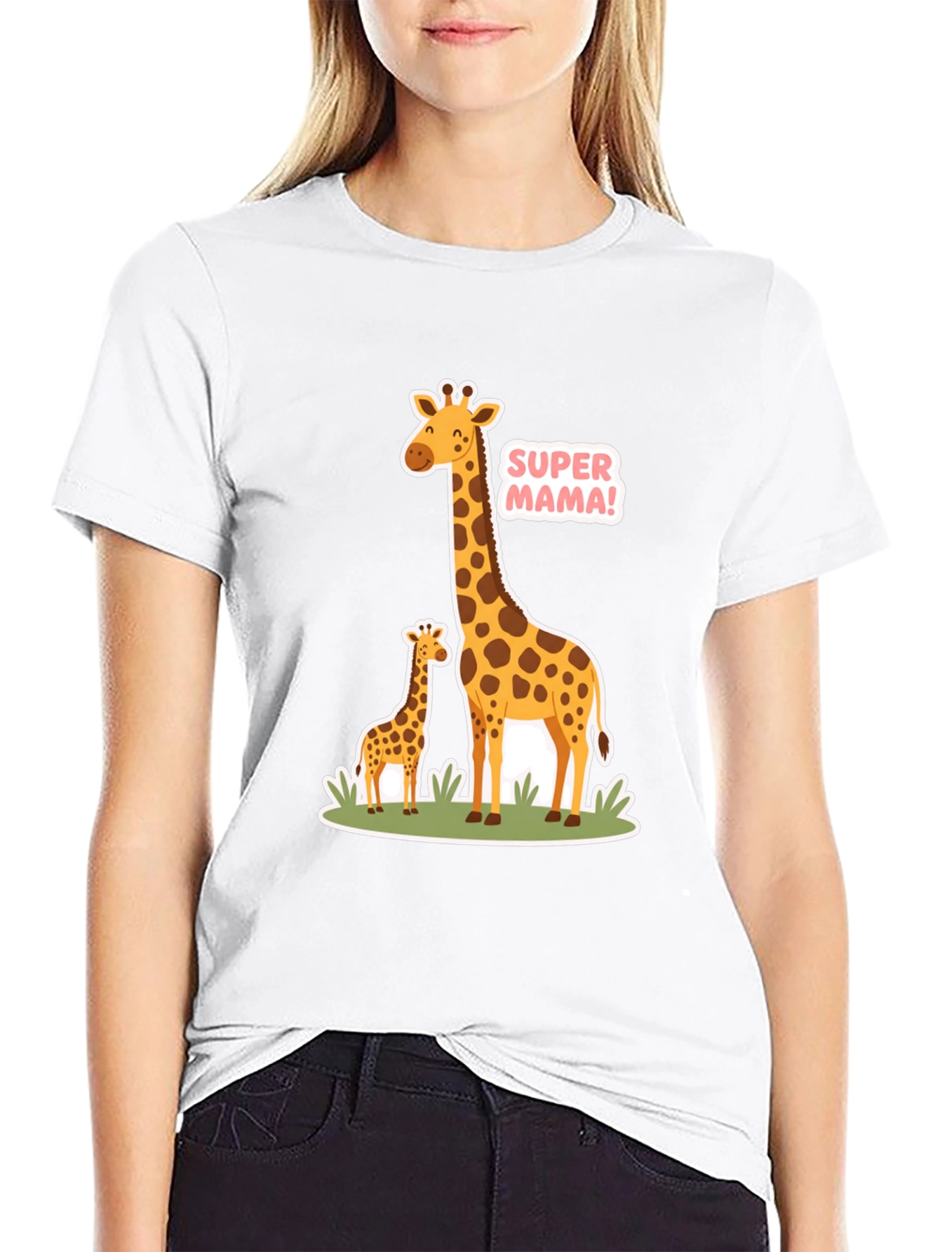Black Super Mama Giraffe T-Shirt - Black Cotton Tee view 9