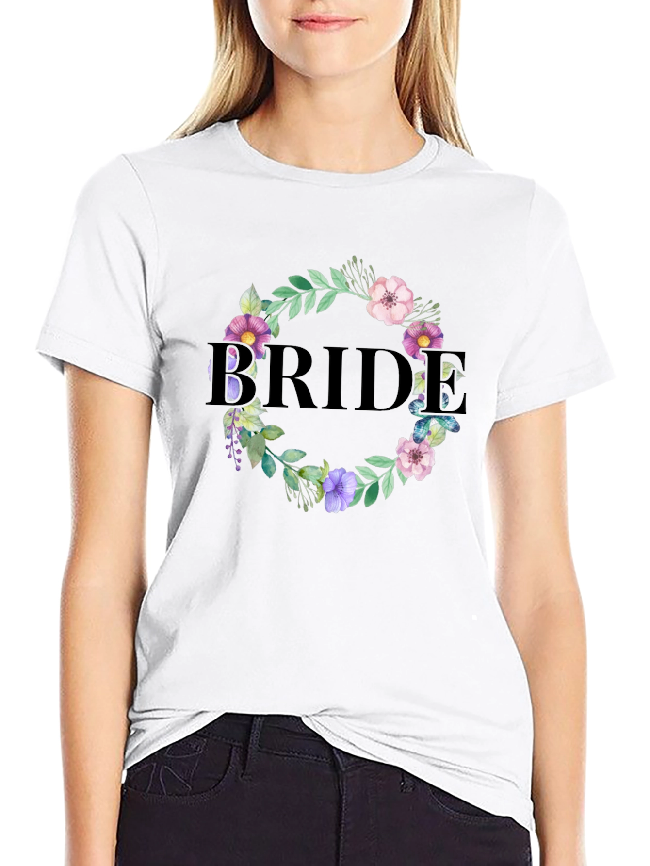 Black Bride Floral Wreath Graphic T-Shirt view 9