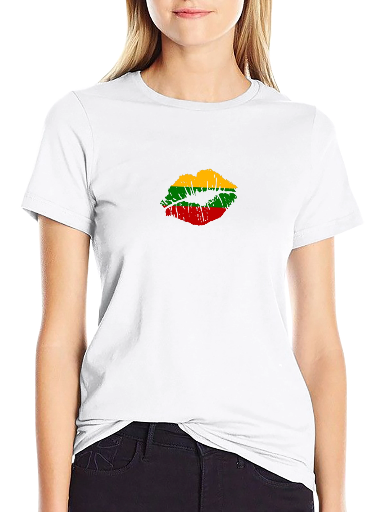 Black Lithuania Flag Lips T-Shirt - Unisex Cotton Tee view 9
