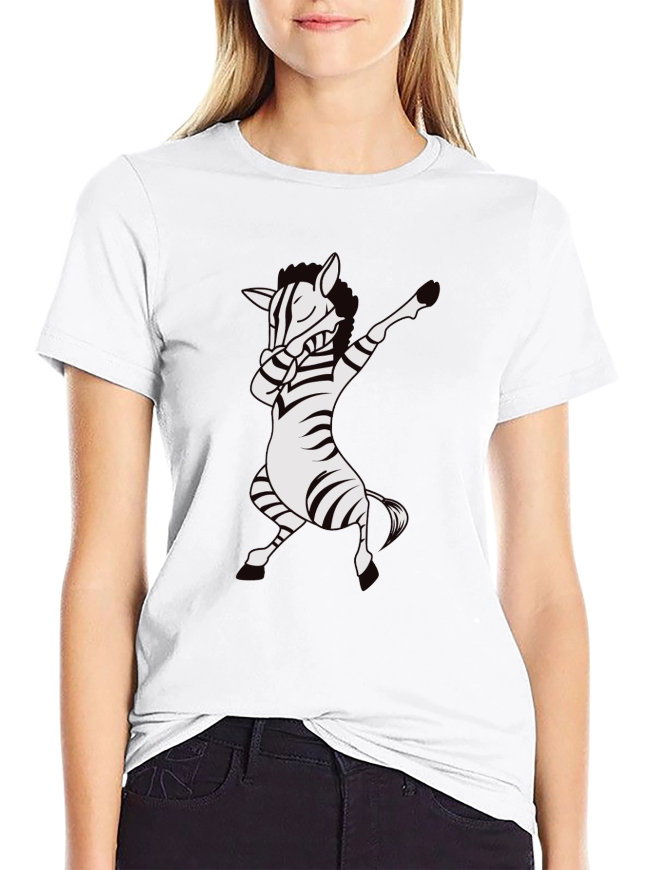 Black Dabbing Zebra T-Shirt - Black Cotton Tee view 9