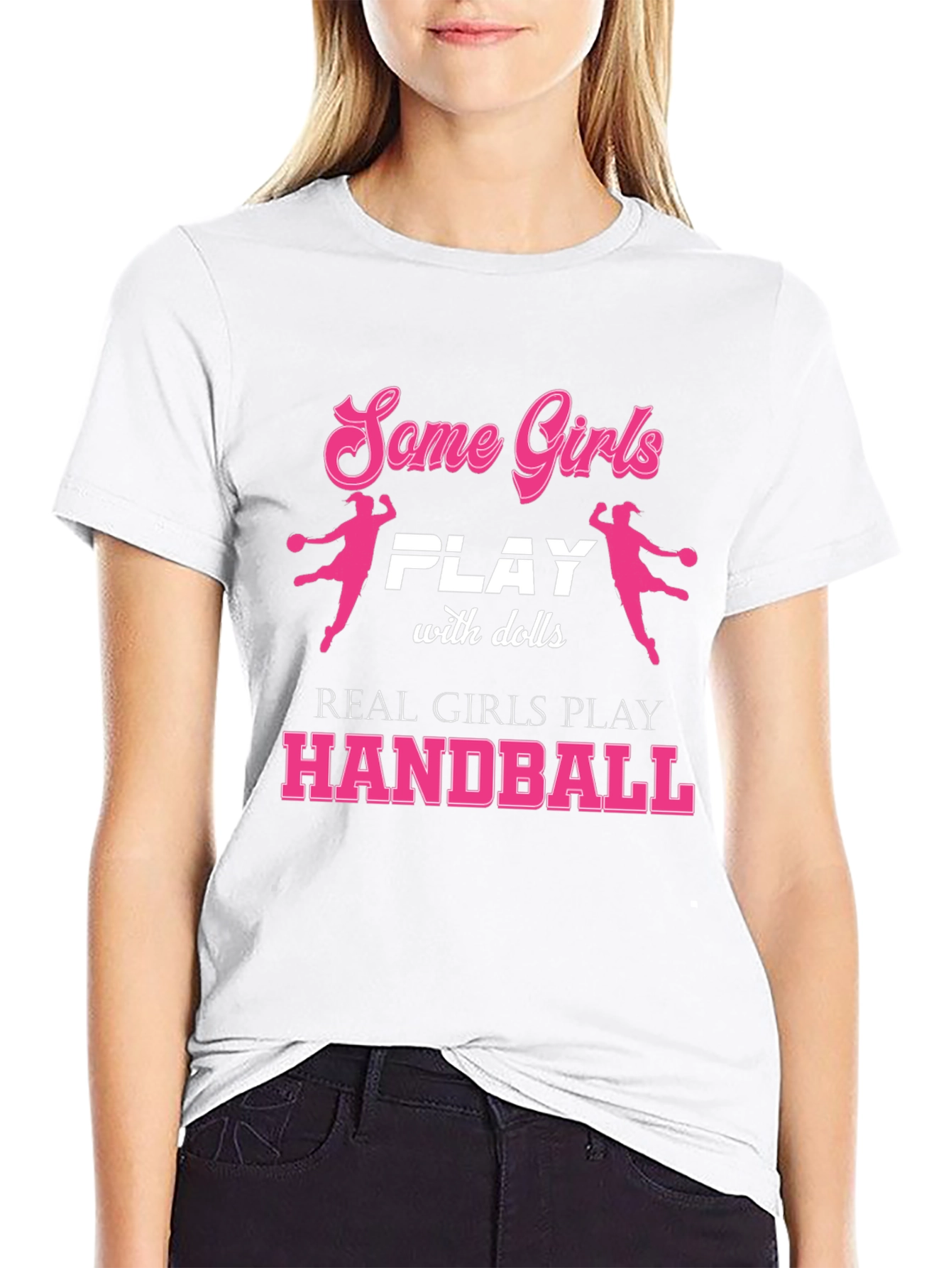 Black Handball Player Girls T-Shirt - Funny Sport Tee view 9