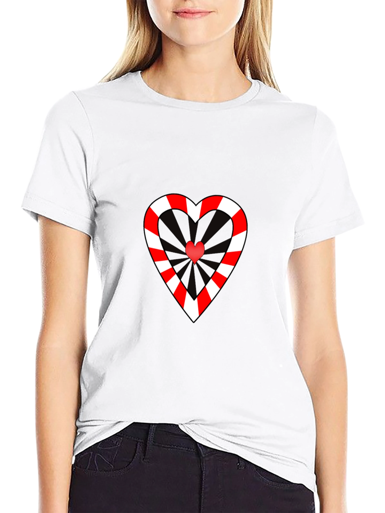 Black Striped Heart Graphic T-Shirt view 9