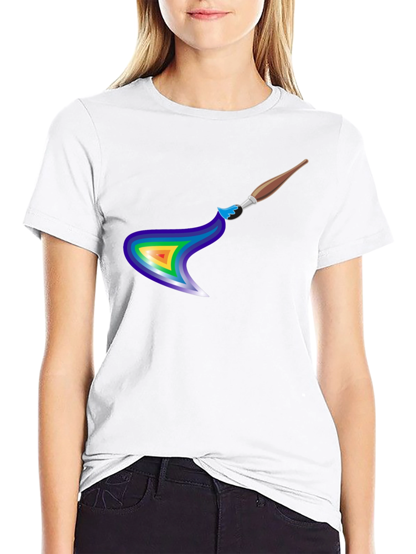 Black Rainbow Paintbrush Design T-Shirt view 9