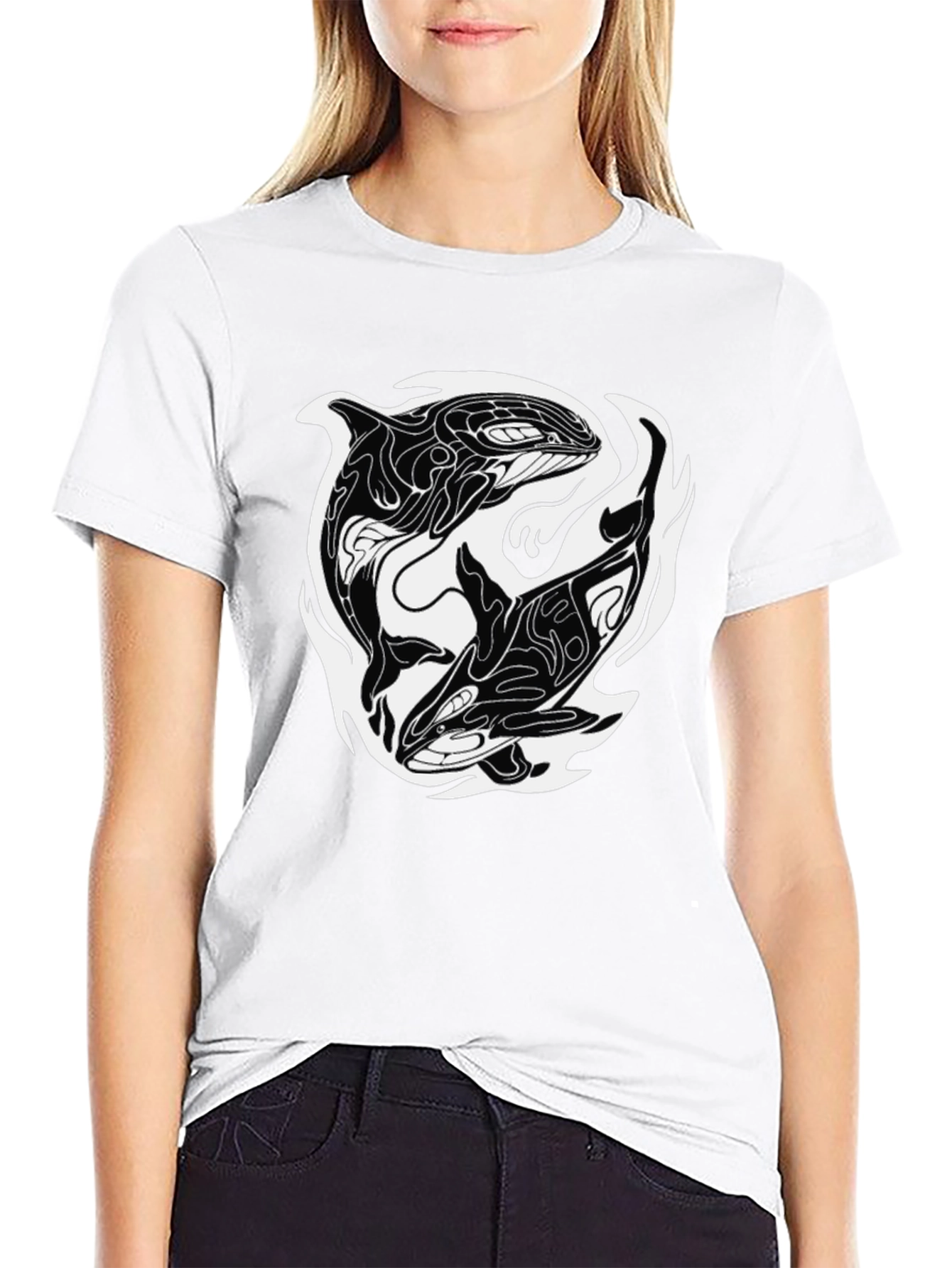 Black Orca Yin Yang Graphic Tee - Black Cotton Blend view 9