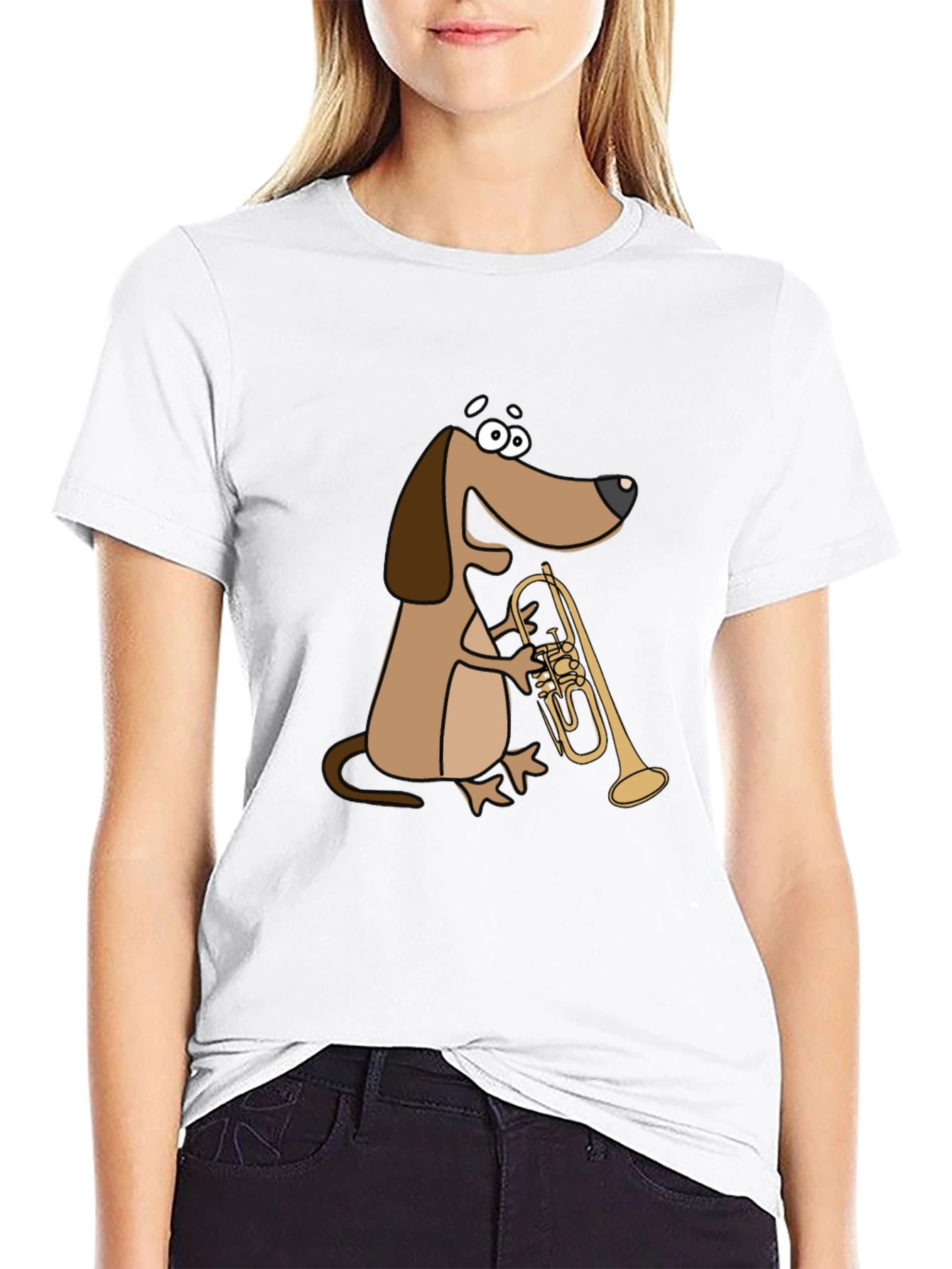 Black Dog Playing Trumpet T-Shirt view 9