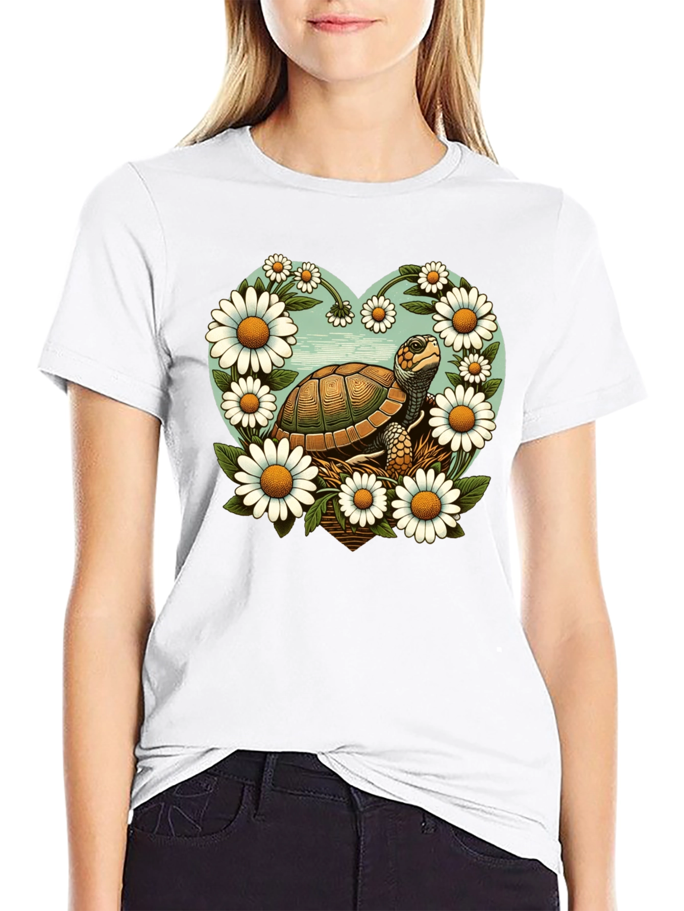 Black Turtle and Daisy Graphic Tee - Black view 9
