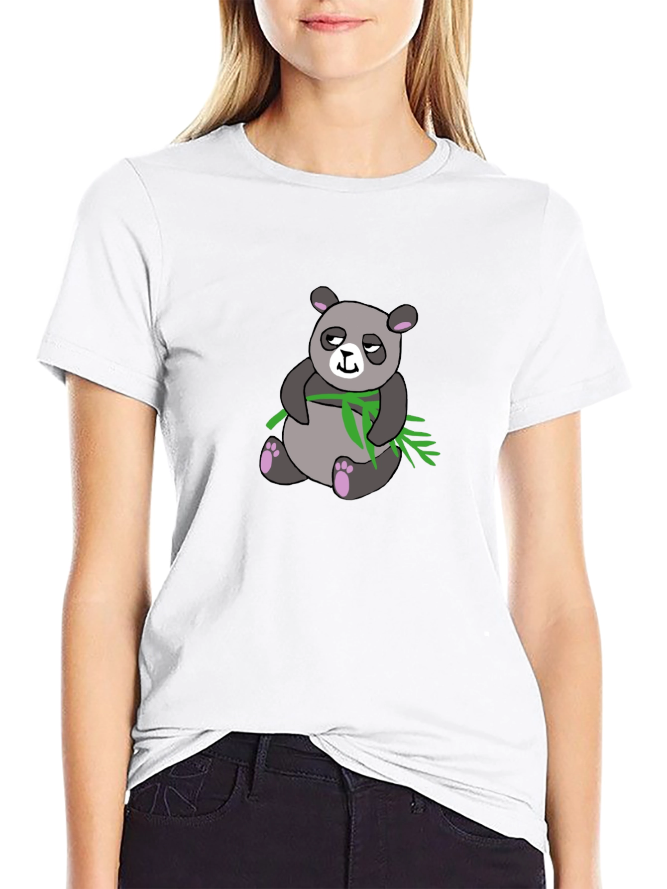 Black Panda with Bamboo Graphic Print T-Shirt view 9