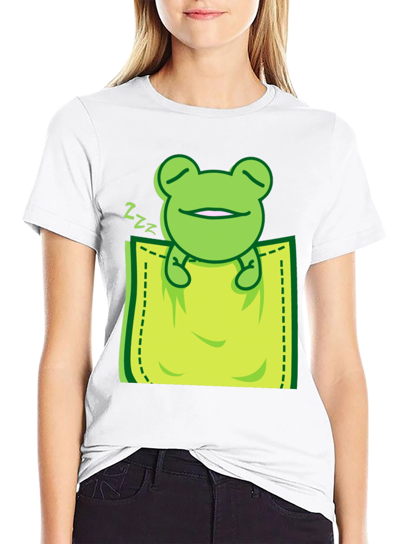Black Sleeping Frog Pocket T-Shirt - Cute & Comfy view 9