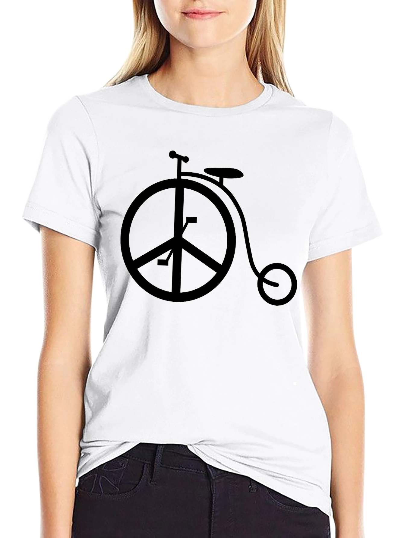 Black Peace Sign Bicycle Graphic Tee - Black view 9