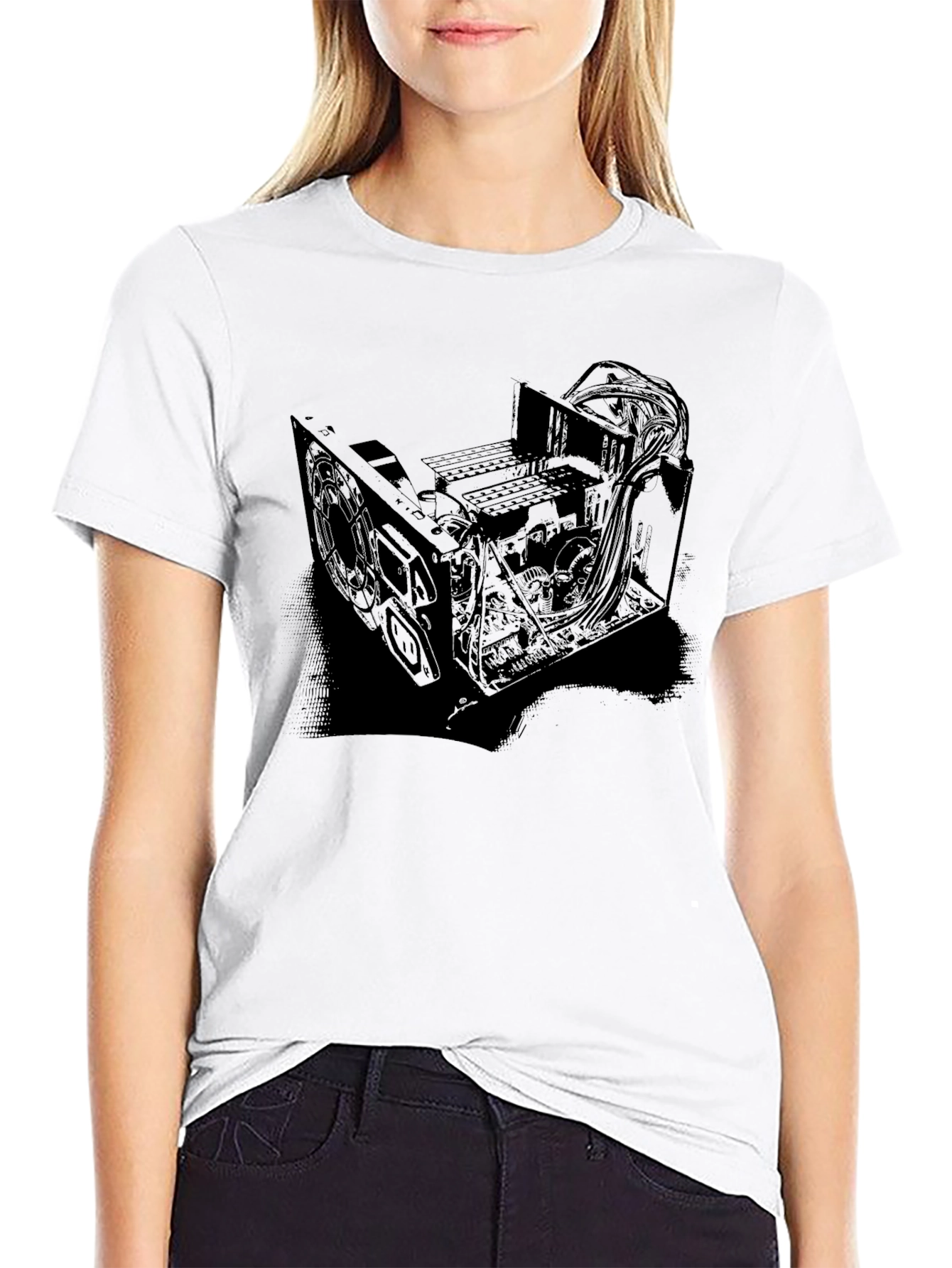 Black Black T-Shirt with Computer Hardware Design view 9