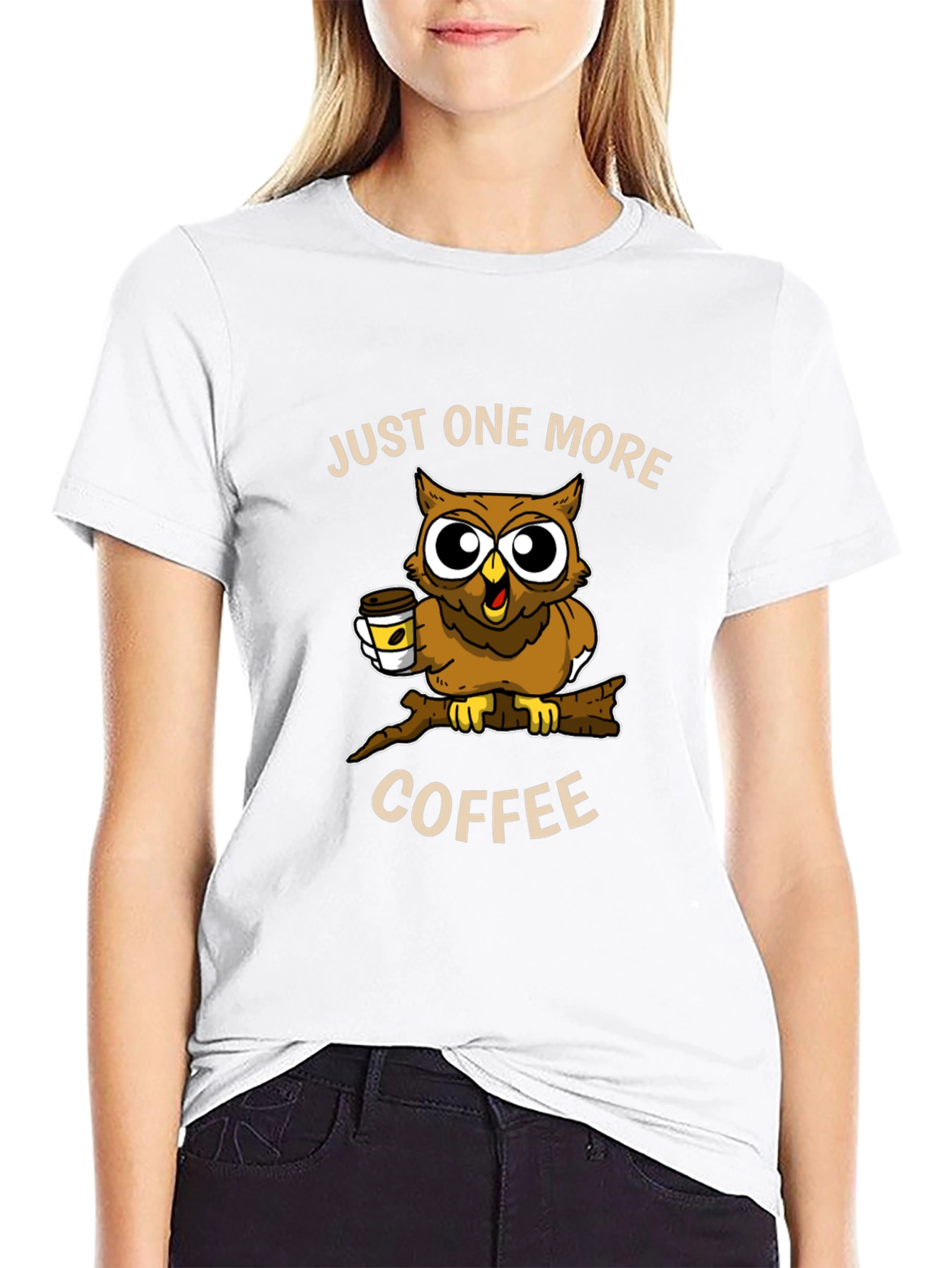 Black Just One More Coffee Owl T-Shirt view 9