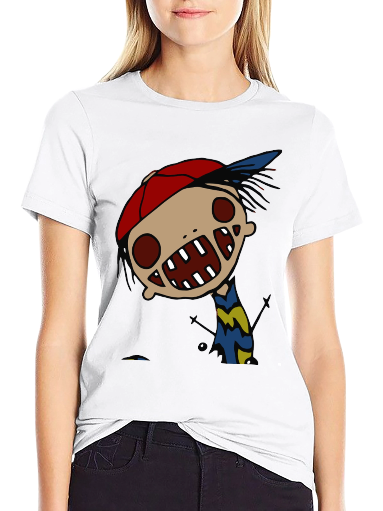 Black Cartoon Character Graphic Tee - Quirky Black T-Shirt view 9