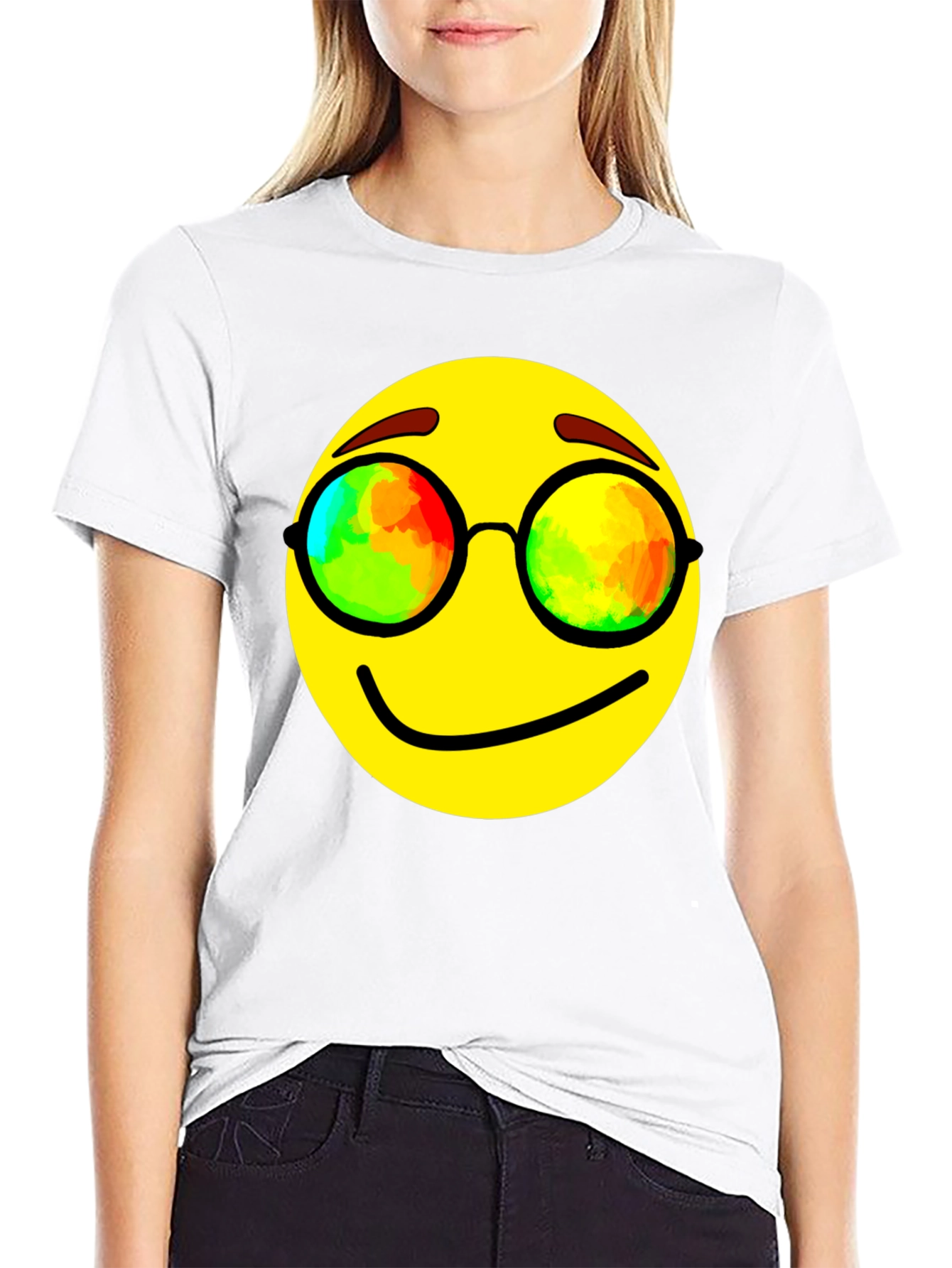 Black Cool Smiley Face Graphic Tee - Black Cotton Blend T-Shirt view 9